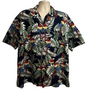 Aloha Republic Hawaiian Button Up Shirt Parrot Jungle All Over Animal Print 2XL